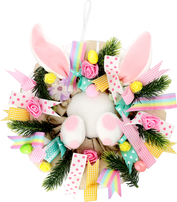 ELOY, dekoracja wielkanocna, Wieniec, wym. 28x34x5,5cm, Zając, Różowy, 1 szt.