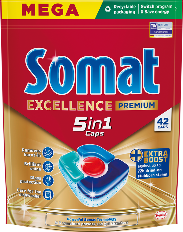 SOMAT, Excellence Premium, kapsułki do zmywarki, 5w1, 42 szt.