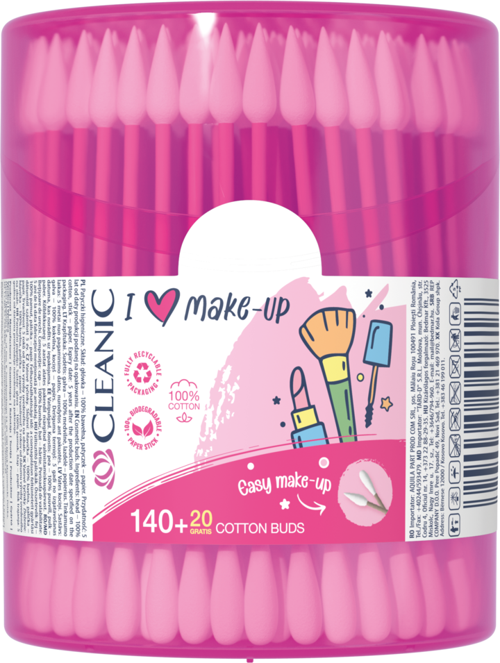 CLEANIC, I Love Make Up, patyczki higieniczne, 160 szt.