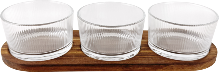 ELOY, miseczki do dipów  z akacjową podstawką, poj. 190ml, wym. 28,2x9,7x1cm, 1 szt.