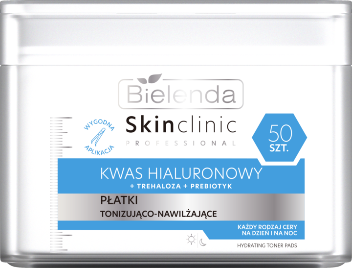 BIELENDA, Skin Clinic Professional Kwas Hialuronowy, płatki do twarzy, tonizująco-nawilżające, 50 szt.