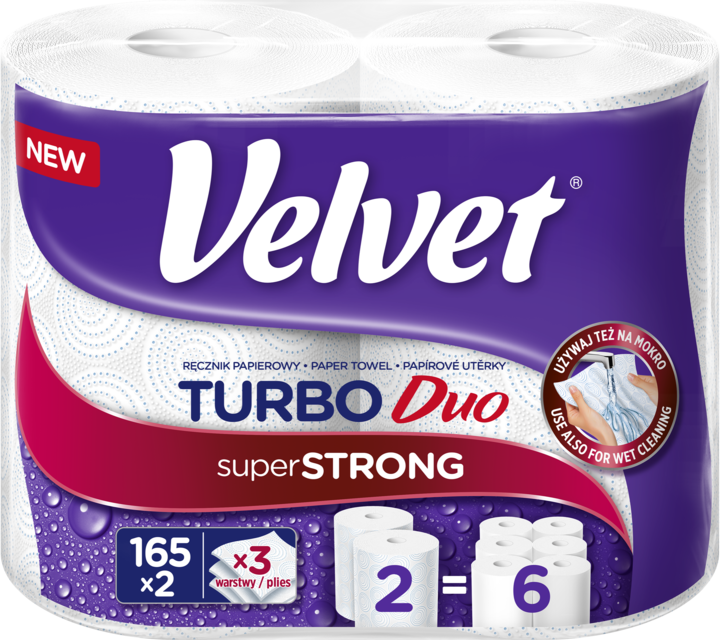 VELVET, Turbo Duo Super Strong, ręcznik papierowy, 3-warstwowy, 2 szt.