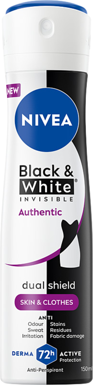 NIVEA, Black & White Invisible, antyperspirant w sprayu, dla kobiet, 72h, Authentic, 150 ml