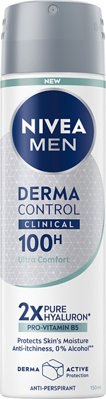 NIVEA MEN, Derma Control Clinical, antyperspirant w sprayu, dla mężczyzn, 100h, Ultra Comfort,, 150 ml