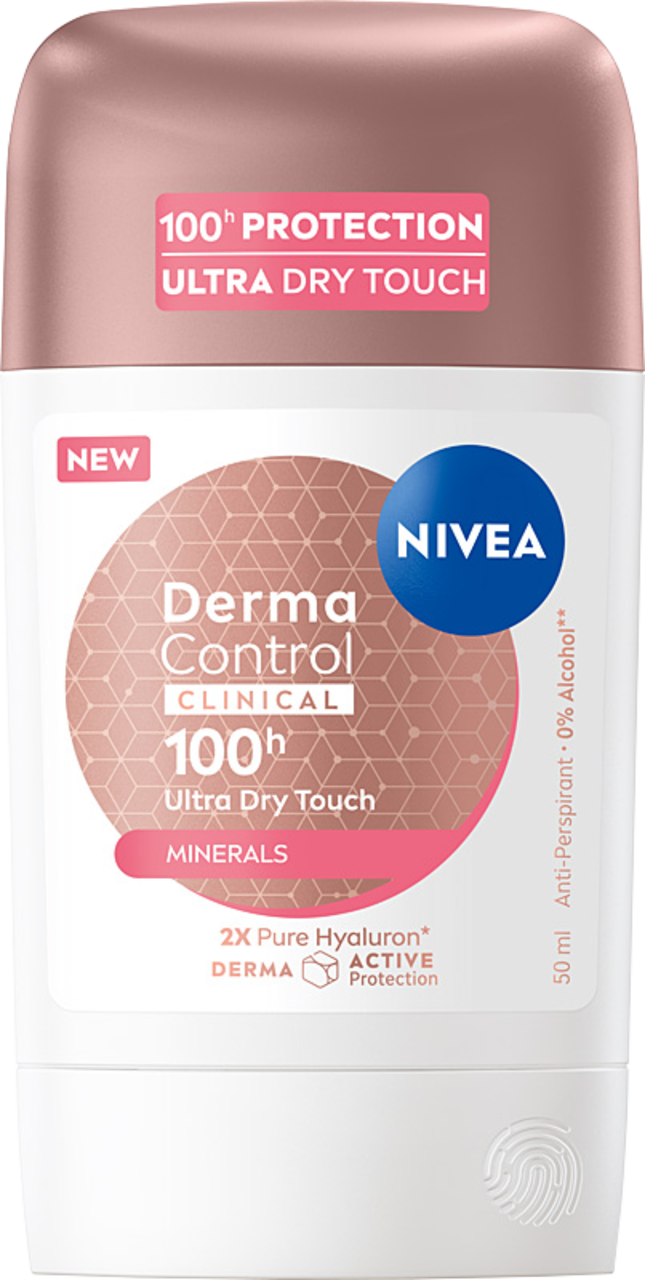 NIVEA, Derma Control Clinical, antyperspirant w sztyfcie, dla kobiet, 100h, Ultra Dry Touch, 50 ml