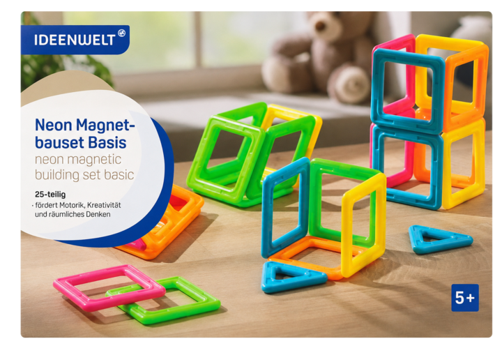 IDEENWELT, zestaw konstrukcyjny, magnetyczny, neonowy, Basic, 5+;, 1 szt.