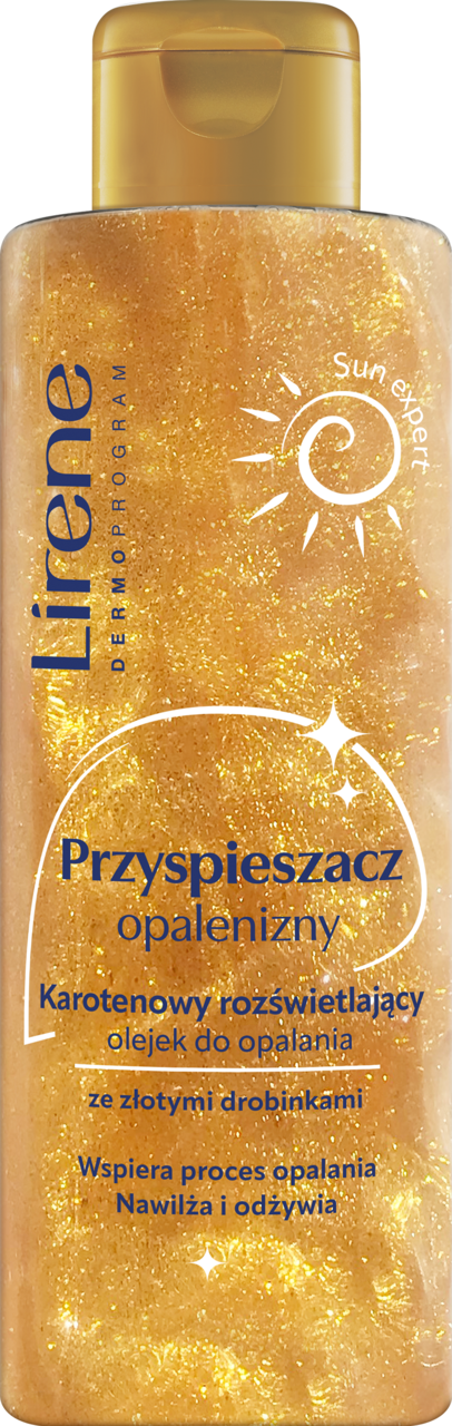 LIRENE, Sun Expert, olejek do opalania, rozświetlający, ze złotymi drobinkami, przyspieszacz opalenizny, 150 ml
