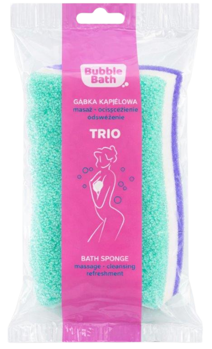 BUBBLE BATH, gąbka kąpielowa, Trio, masaż, oczyszczenie, odświeżenie, 3w1, różne kolory, 1 szt.