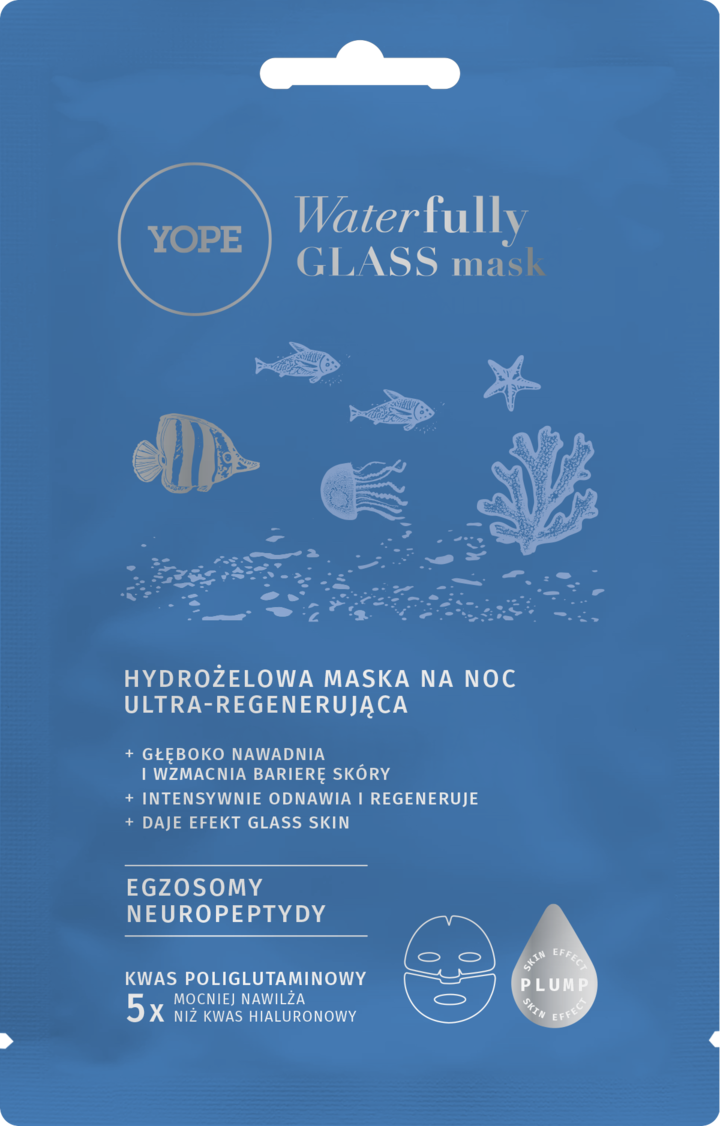 YOPE, Waterfully, maska w płachcie, hydrożelowa, ultra-regenerująca, na noc, 35 g