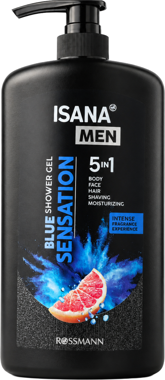 ISANA MEN, żel pod prysznic, Blue Sensation, 5w1, 1 l