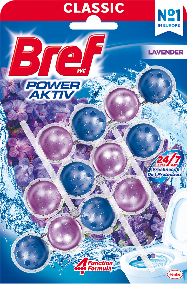 BREF, Classic Power Aktiv, zawieszka do WC, Lawendowe Pole, 3 x 50 g