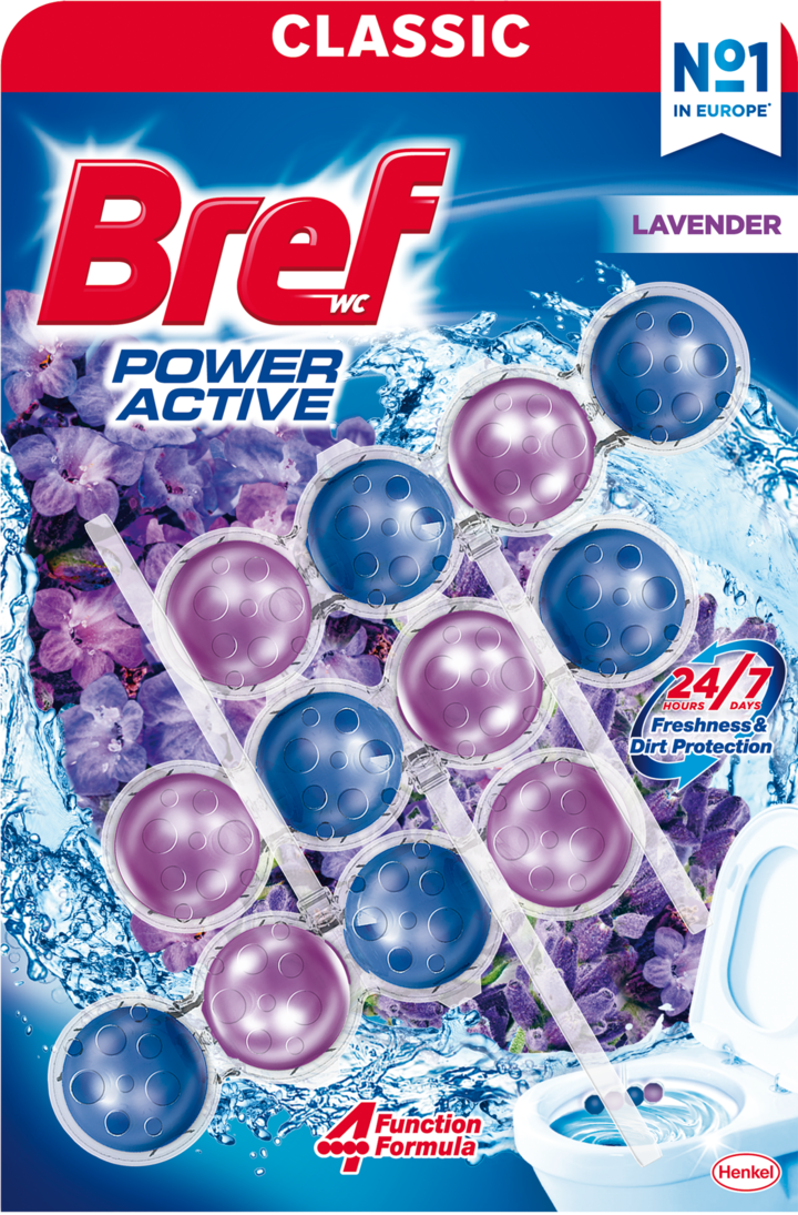 BREF, Classic Power Aktiv, zawieszka do WC, Lawendowe Pole, 3 x 50 g