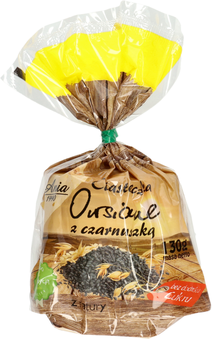 ANIA 1990, ciasteczka owsiane z czarnuszką, bez cukru, 130 g