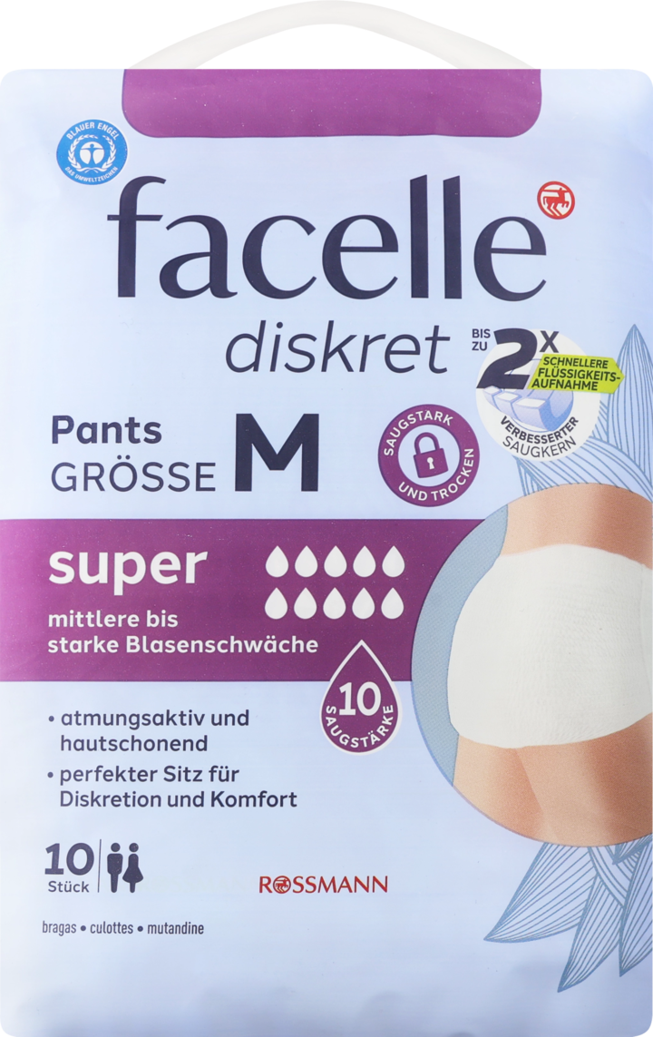 FACELLE, Diskret, pieluchomajtki, rozm. M Super, 10 szt.