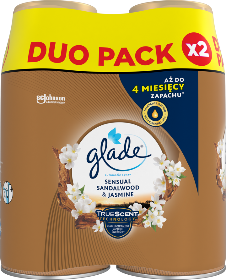 GLADE, Automatic Spray, zapas do automatycznego odświeżacza powietrza, Sensual Sandalwood & Jasmine, 2x269 ml