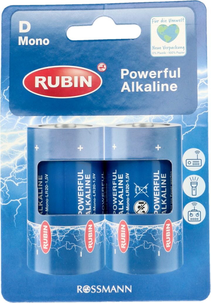 RUBIN, Powerful Alkaline, baterie alkaliczne 1,5V D Mono LR20, 2 szt.