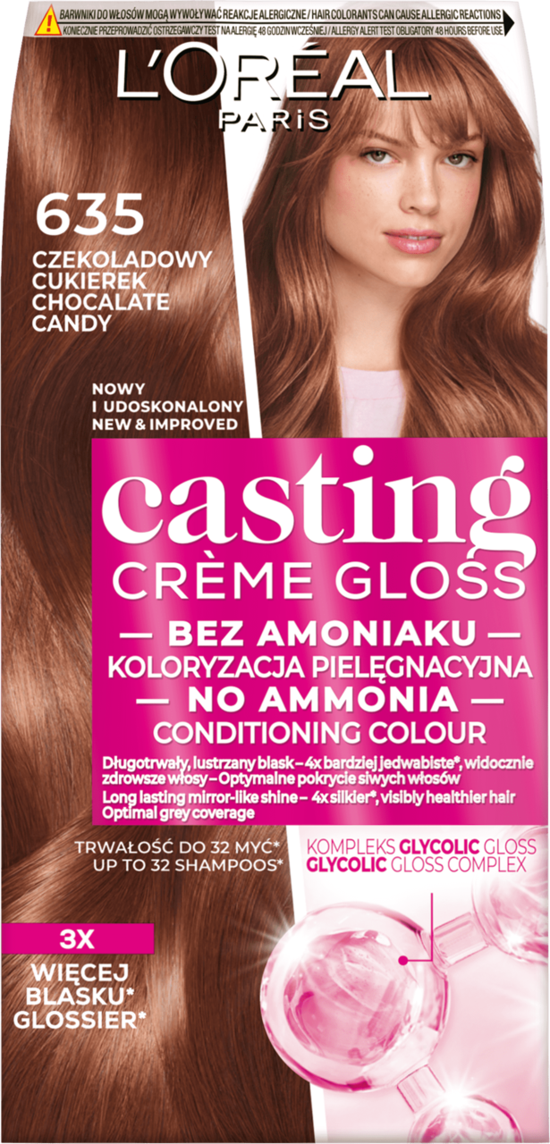 L'ORÉAL PARIS CASTING CREME GLOSS, farba do włosów, półtrwała, nr 635 Czekoladowy Cukierek, 1 szt.