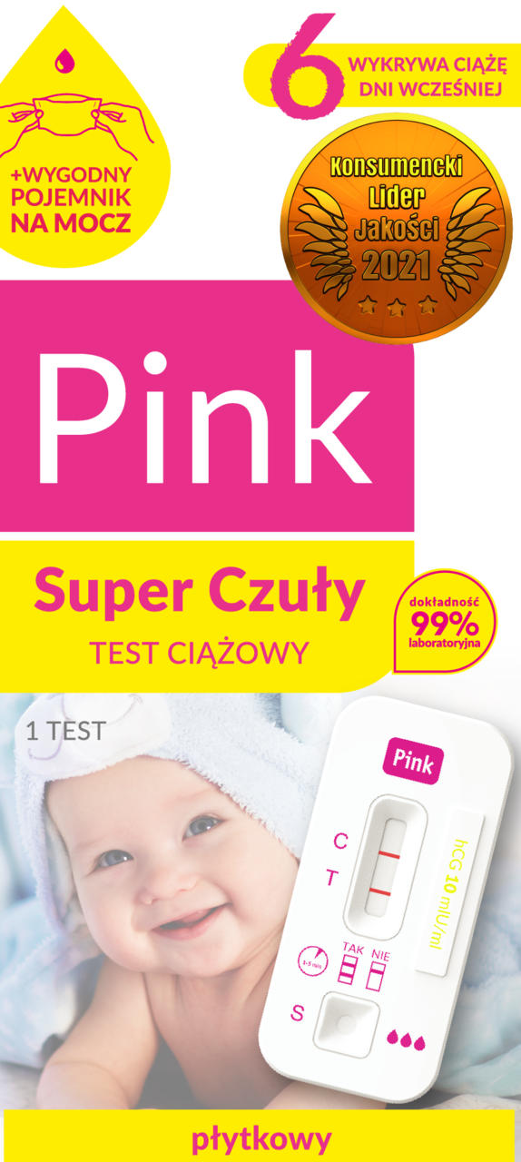 PINK, Super Czuły, test ciążowy, płytkowy, 1 szt.
