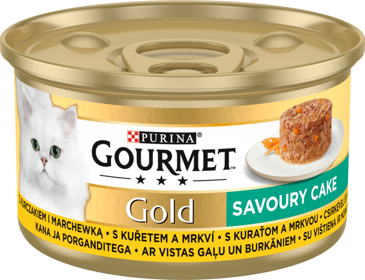 PURINA GOURMET, Gold, karma pełnoporcjowa mokra dla dorosłych kotów, z kurczakiem i marchewką, 85 g