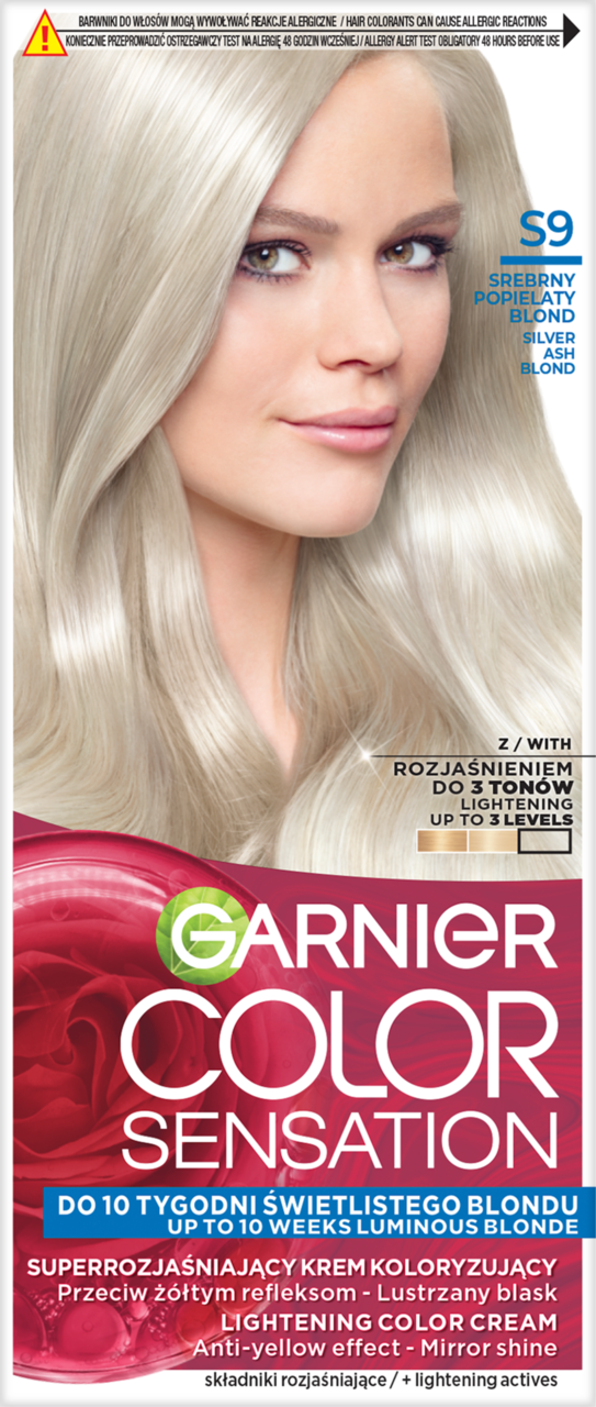 GARNIER COLOR SENSATION, krem koloryzujący do włosów, trwały, nr S9 Srebrny Popielaty Blond, 1 szt.