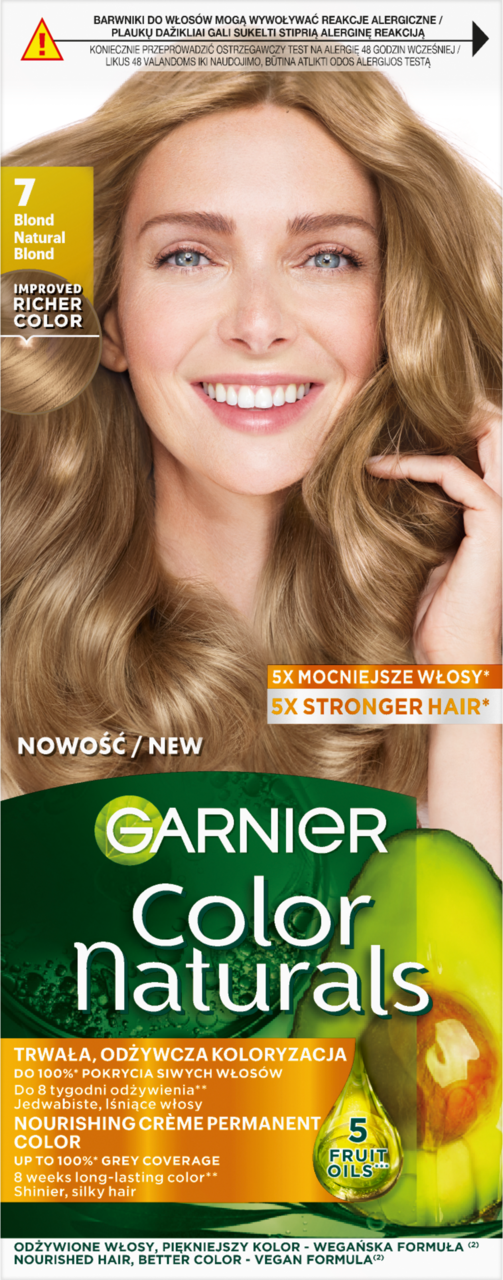GARNIER COLOR NATURALS, krem do włosów, trwała, odżywcza koloryzacja, nr 7 Blond, 1 szt.