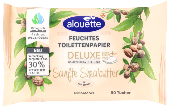 ALOUETTE, Deluxe, papier toaletowy, nawilżany z delikatnym Masłem Shea, 50 szt.