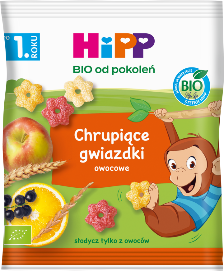 HIPP, BIO od pokoleń, chrupki zbożowe, preparowane, Chrupiące Gwiazdki, po 1. roku życia, 30 g