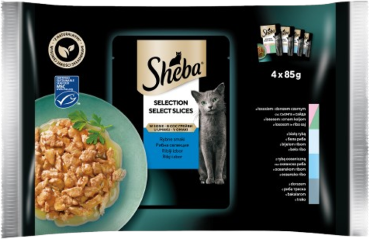 SHEBA, Selection in Sauce, karma pełnoporcjowa mokra dla dorosłych kotów, Rybne Smaki, w sosie, 340 g