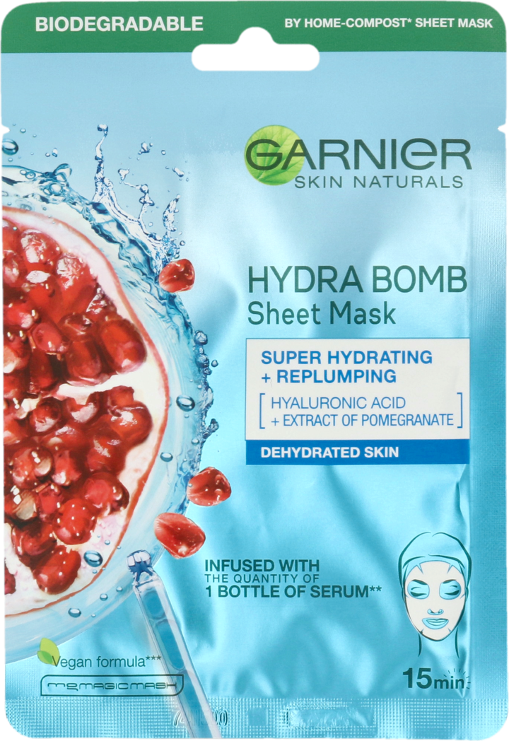 GARNIER, Skin Naturals Hydra Bomb, maska w płachcie, nawilżająca i wygładzająca, 32 g