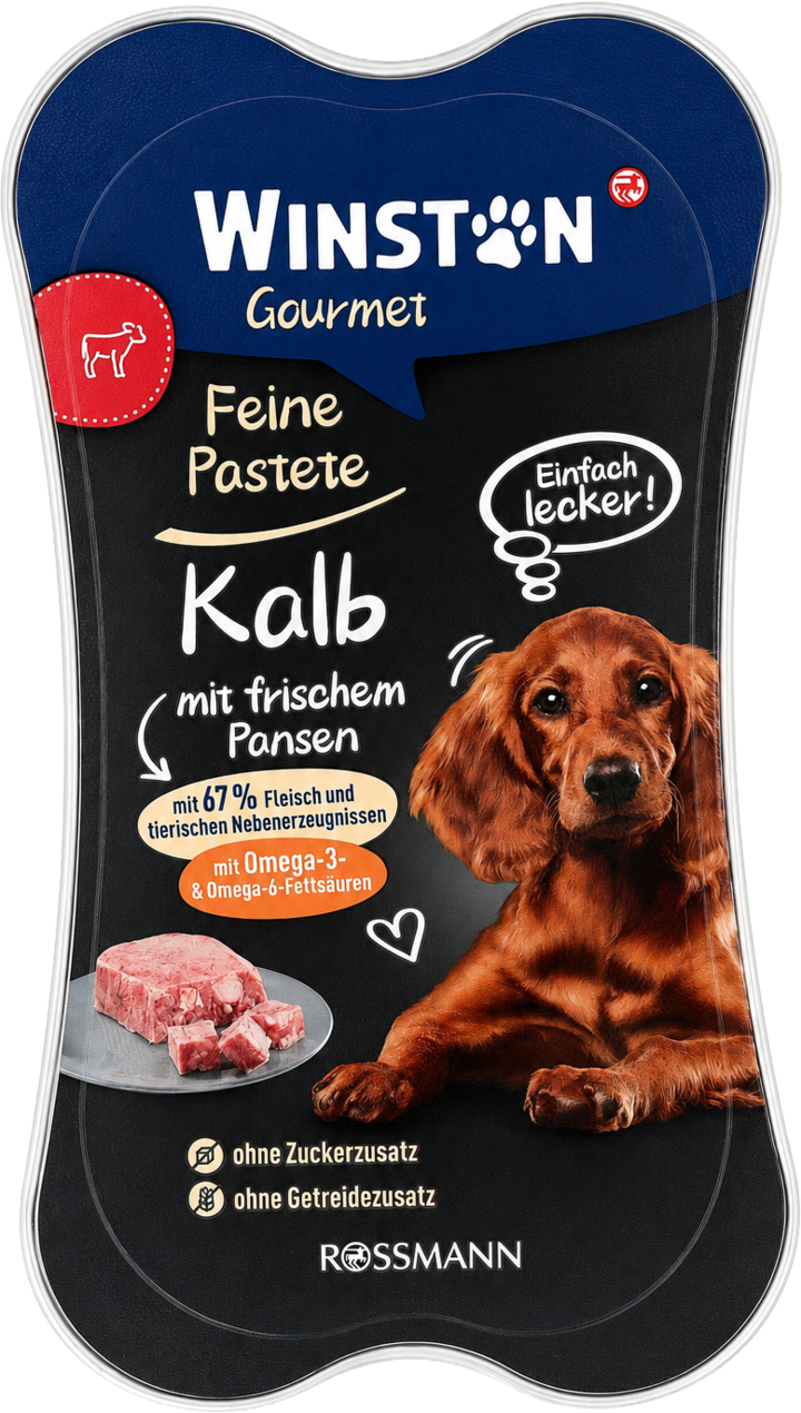 WINSTON, Gourmet, karma pełnoporcjowa mokra dla dorosłych psów, z cielęciną i żołądkami, 175 g