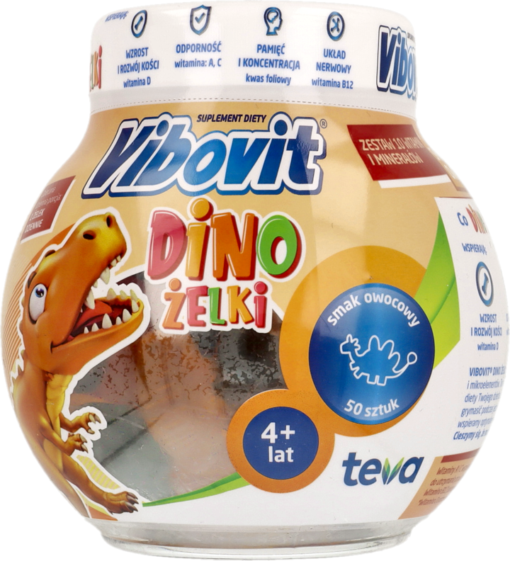 VIBOVIT, Dino, żelki o smaku Owocowym, 10 witamin i minerałów, 4+, suplement diety, 50 szt.