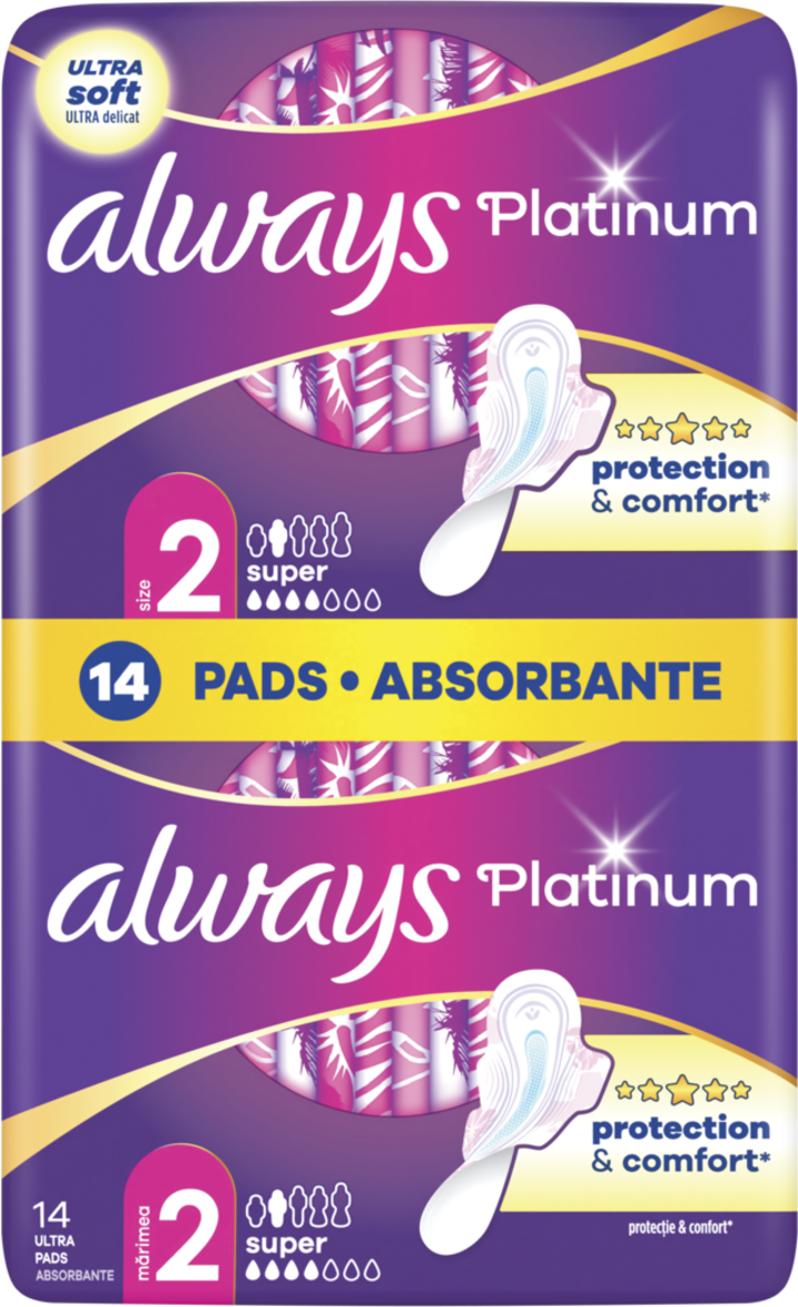ALWAYS, Platinum, podpaski higieniczne, ze skrzydełkami, Super, 14 szt.