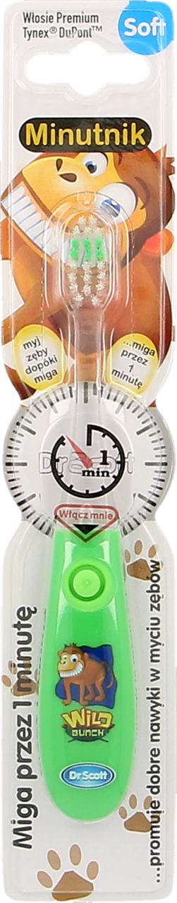 DR SCOTT, szczoteczka do zębów dla dzieci, 3+, z minutnikiem, migająca, Soft, 1 szt.