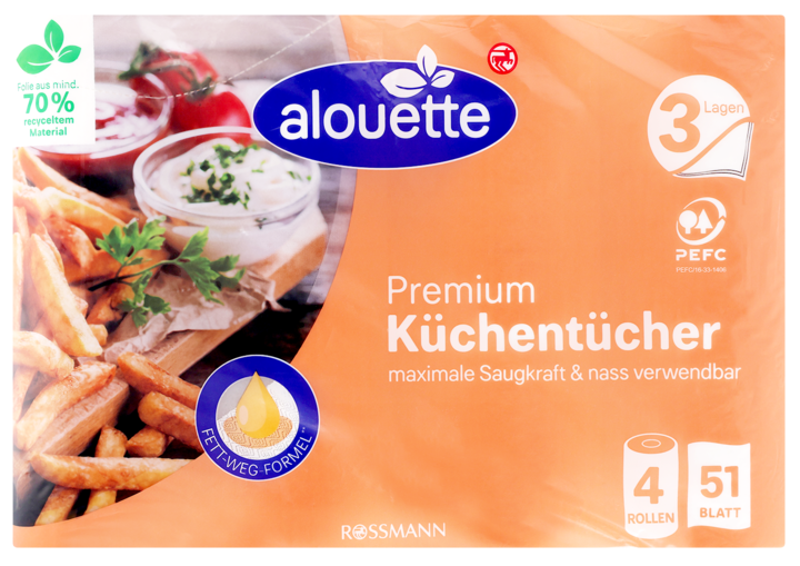 ALOUETTE, Premium, ręcznik papierowy, 3-warstwowy, 4 szt.