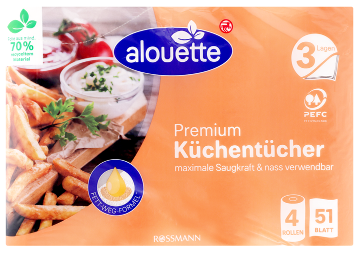 ALOUETTE, Premium, ręcznik papierowy, 3-warstwowy, 4 szt.