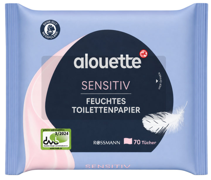 ALOUETTE, Sensitiv, papier toaletowy, nawilżany, bezzapachowy, 70 szt.