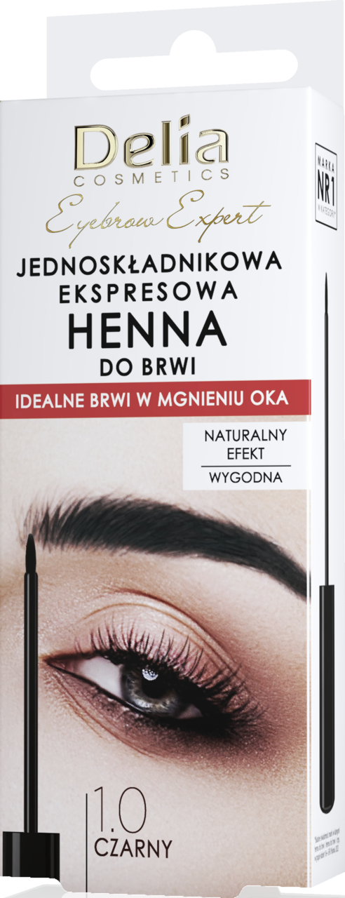 DELIA COSMETICS, Eyebrow Expert, henna do brwi, jednoskładnikowa, ekspresowa, nr 1.0 Czarny, 6 ml