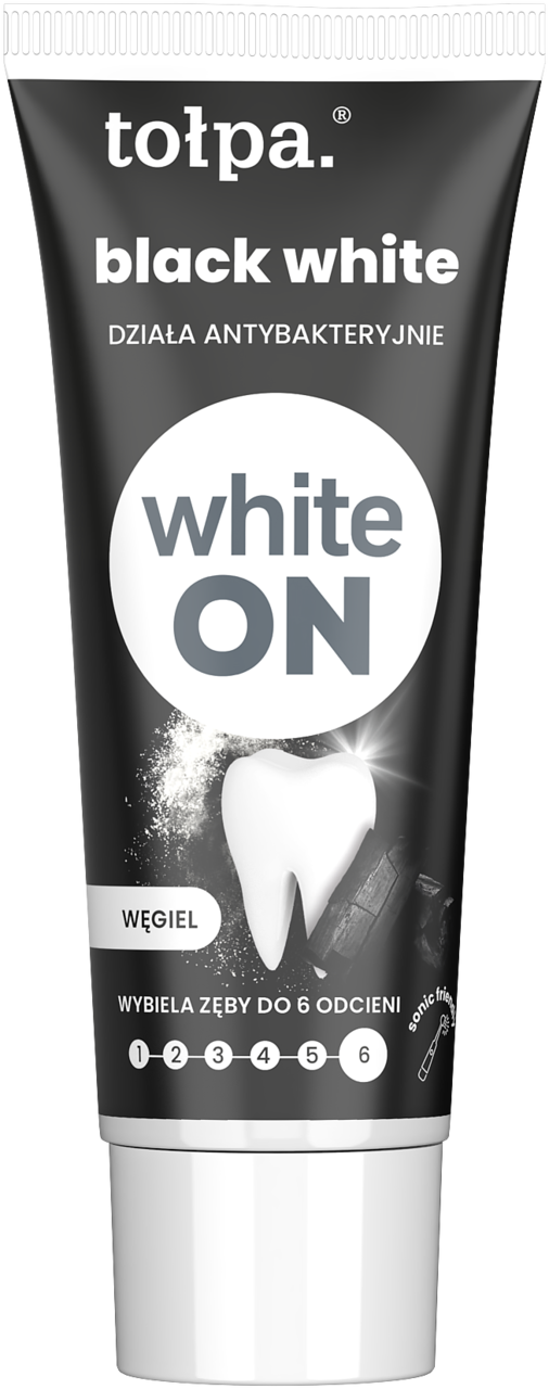 TOŁPA WHITE ON, Black White, pasta do zębów, antybakteryjna, Węgiel, mini, 20 ml