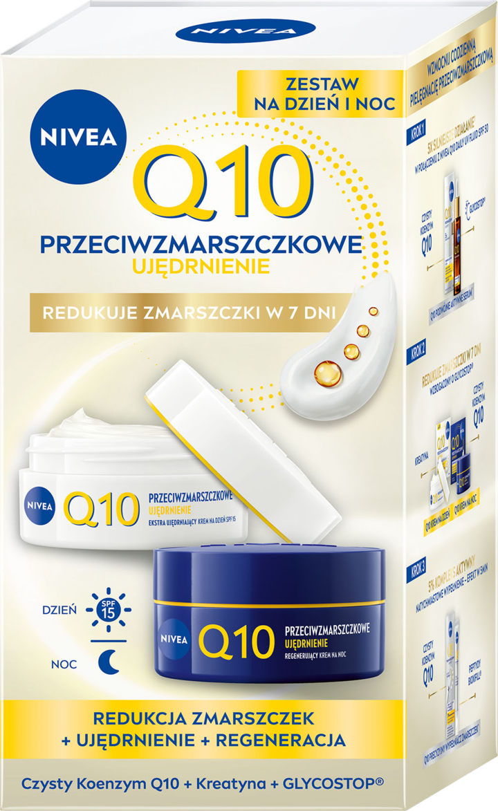 NIVEA, Q10 Ujędrnienie, zestaw kremów do twarzy, krem do twarzy na dzień SPF 15, krem do twarzy na noc, 1 szt.