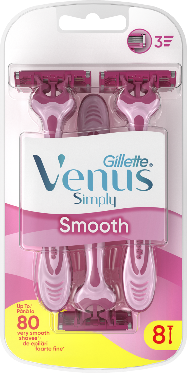 GILLETTE VENUS, Simply, maszynki do golenia, 3-ostrzowe, dla kobiet, jednorazowe, 8 szt.
