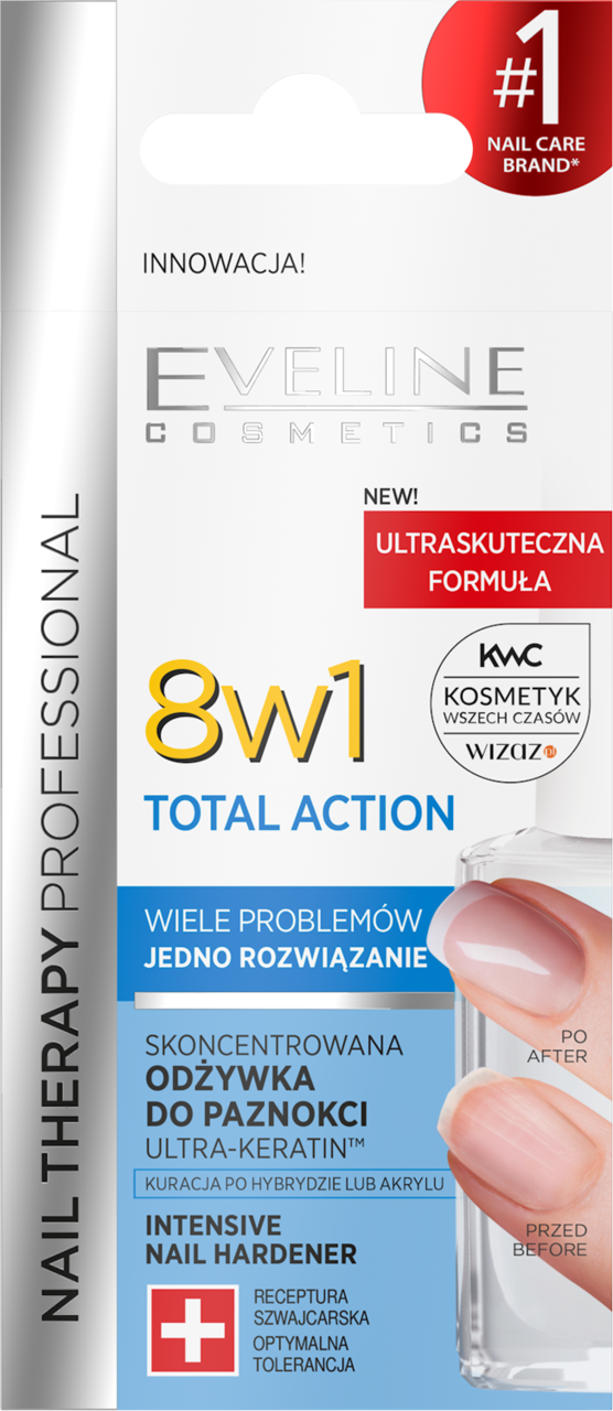 EVELINE COSMETICS, Nail Therapy Professional 8w1 Total Action, odżywka do paznokci, skoncentrowana, 12 ml