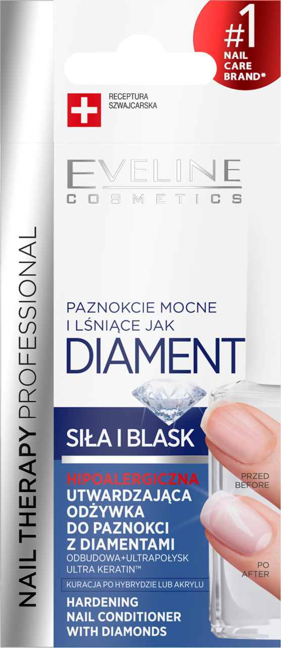 EVELINE COSMETICS, Nail Therapy Professional Siła i Blask, odżywka do paznokci, utwardzająca, z diamentami, hipoalergiczna, 12 ml
