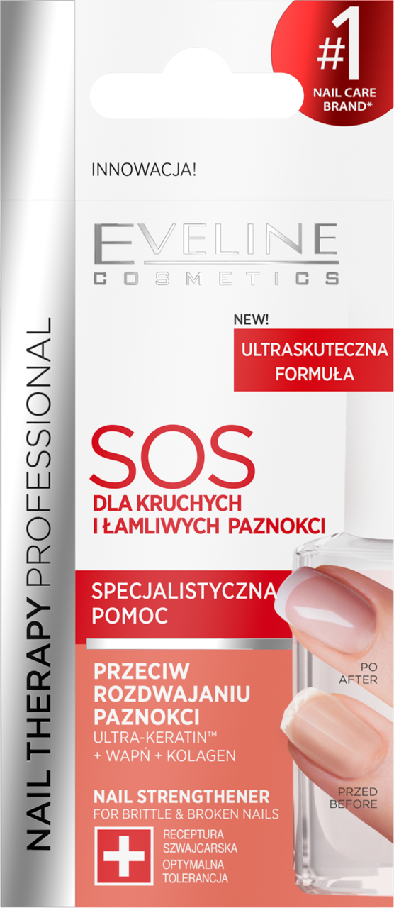 EVELINE COSMETICS, Nail Therapy Professional SOS, odżywka do paznokci, wzmacniająca, dla kruchych i łamliwych paznokci, 12 ml