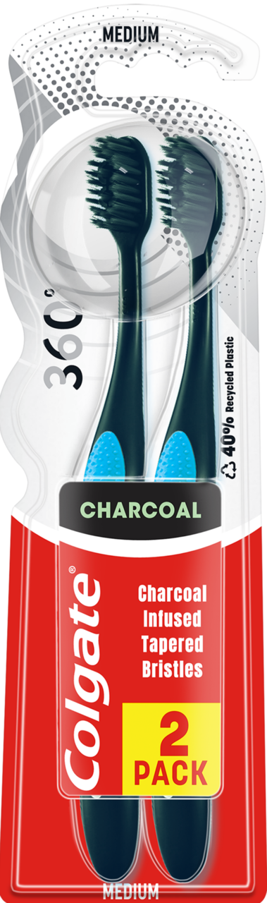 COLGATE, 360° Charcoal, szczoteczki do zębów, Medium, 2 szt
