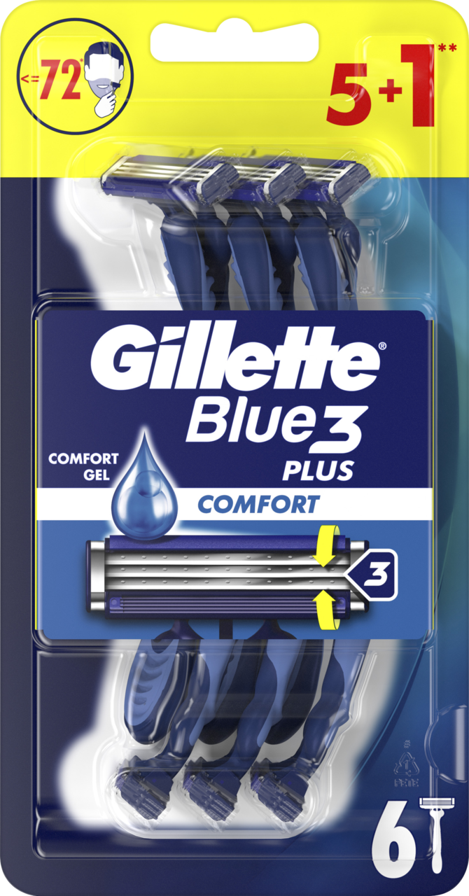 GILLETTE, Blue 3 Plus Comfort, maszynki do golenia dla mężczyzn, 3 ostrzowe, 6 szt.
