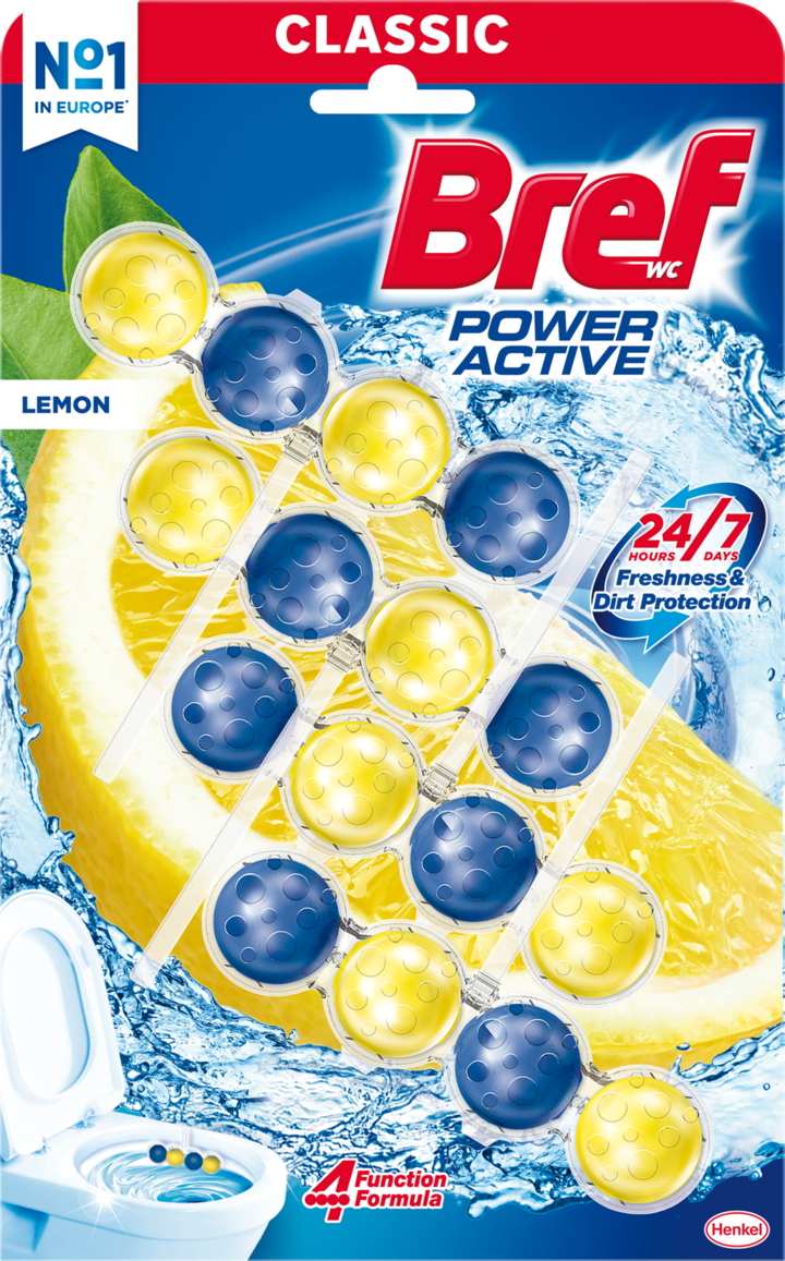 BREF, Classic Power Aktiv, zawieszka do WC, Soczysta Cytryna, Morska Bryza, 4x50 g