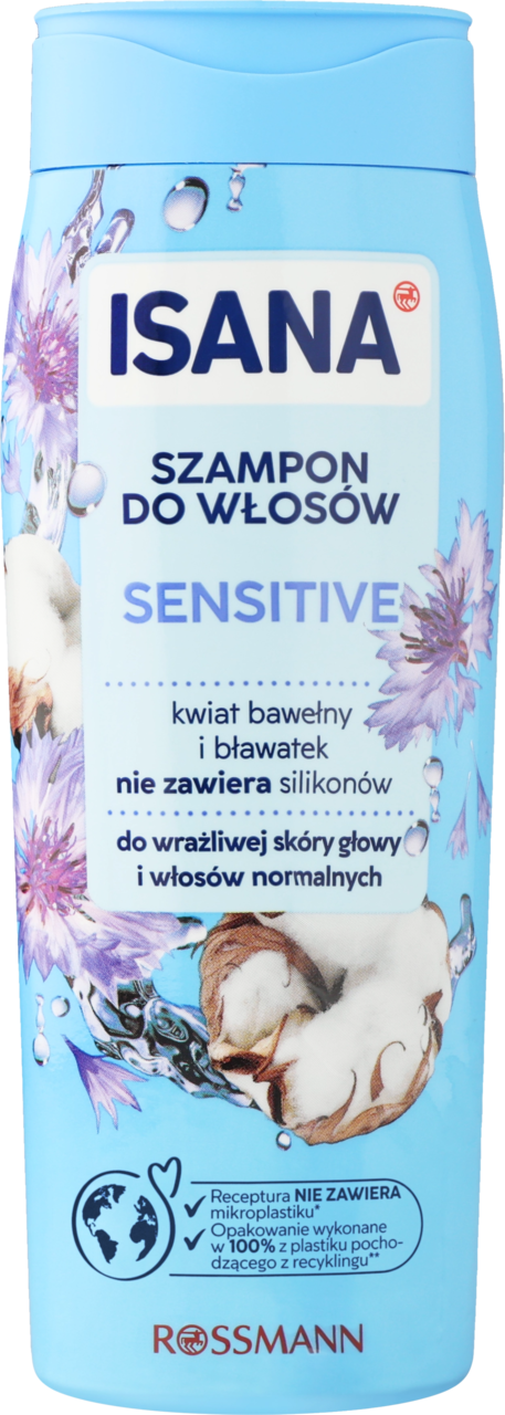 ISANA, Sensitive, szampon do włosów normalnych i wrażliwej skóry głowy, Kwiat Bawełny i Chaber Bławatek, 300 ml