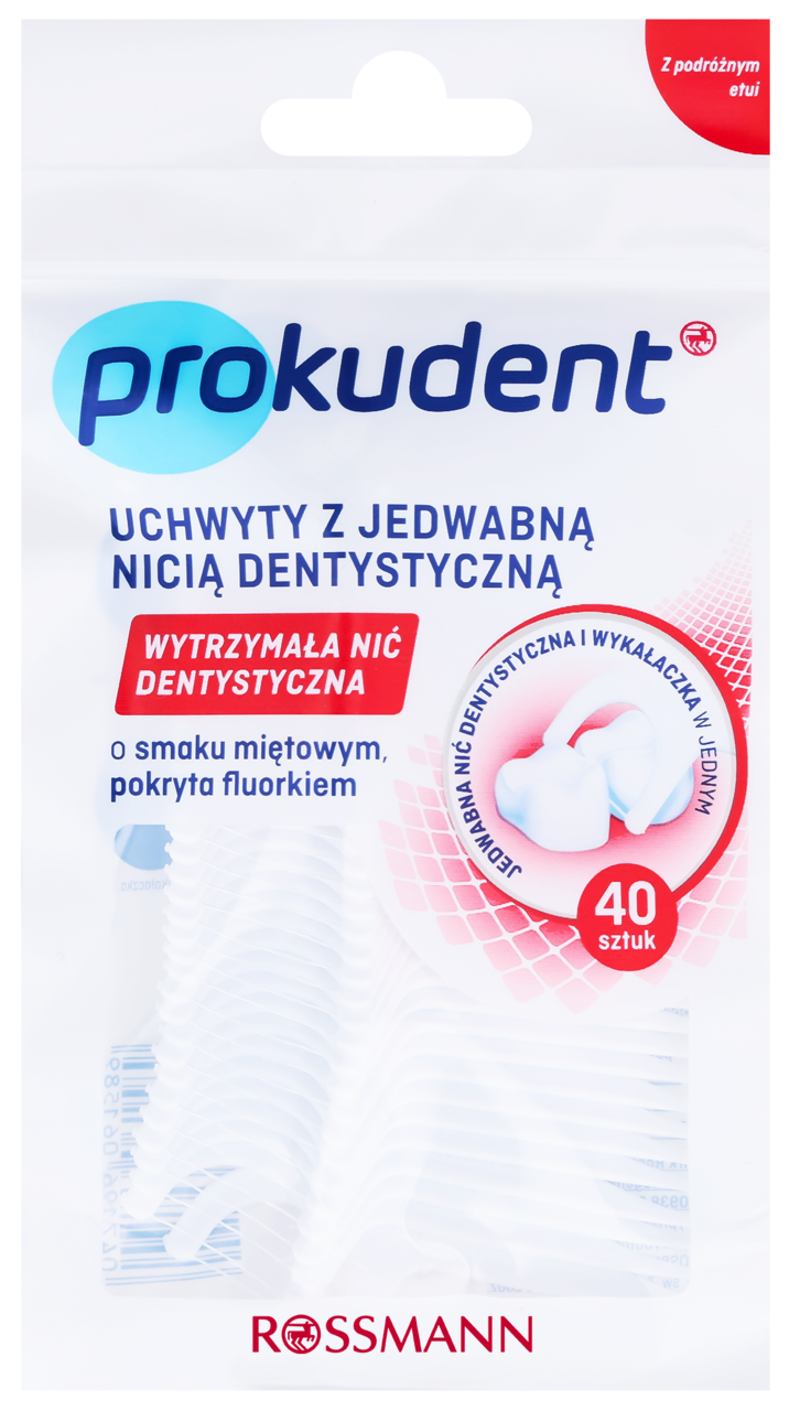 PROKUDENT, uchwyty z jedwabną nicią dentystyczną i wykałaczką, 40 szt.