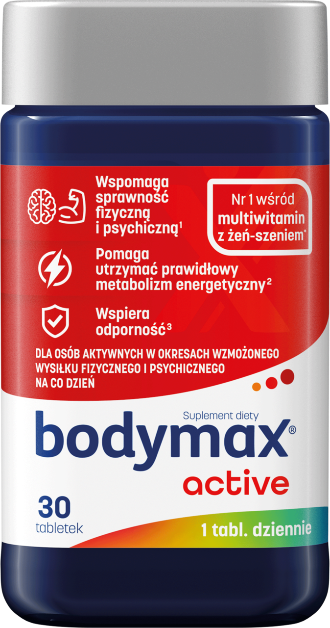 BODYMAX, Active, tabletki, żeń-szeń, biała herbata, witaminy, minerały, suplement diety, 30 szt.