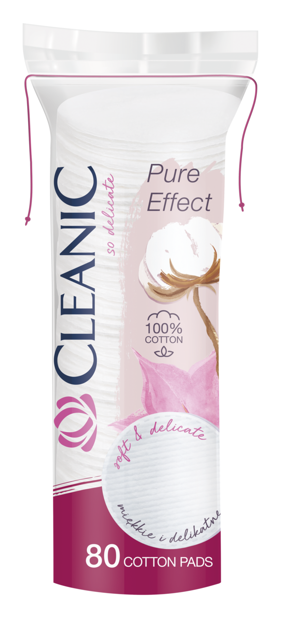 CLEANIC, Pure Effect , płatki kosmetyczne okragłe, 100% bawełna, 80 szt ...